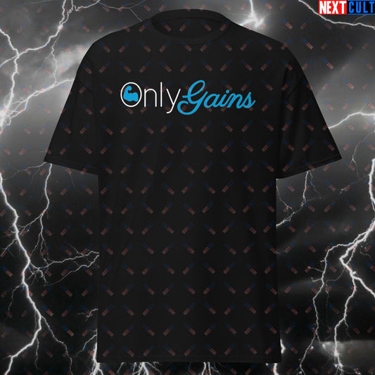 OnlyGains Gym Meme T-Shirt - Funny Workout Tee for Gym Bros - Fitness & Lifting, Bodybuilding Humor Tshirt for Men & Women T-shirts Bodybuilding Fitness Gym OnlyFans Pump Cover Workout Next Cult Brand