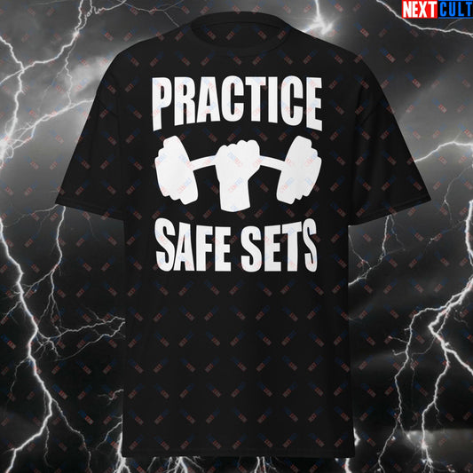 Funny Gym Safety T-Shirt – Practice Safe Sets Tee for Weightlifting, Fitness & Gym Bros – Meme Workout Top T-shirts Bodybuilding Fitness Gym Pump Cover Workout Next Cult Brand