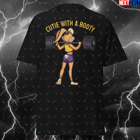 Funny Gym Bunny T-Shirt - Cutie With A Booty Workout Tee for Women - Squats & Gains Fitness Meme Pump Cover Top for Leg Day T-shirts Bodybuilding Fitness Gym Pump Cover Workout Next Cult Brand