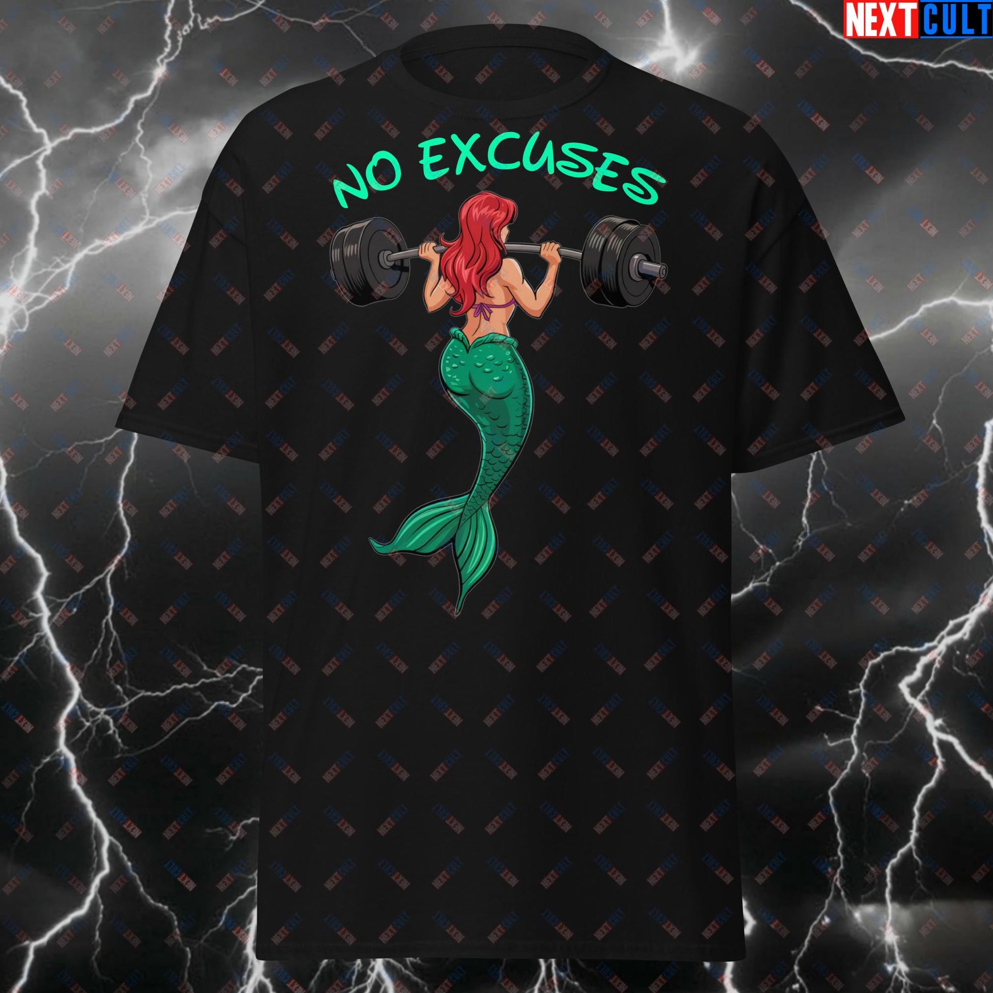 No Excuses Mermaid Gym T-Shirt – Funny Workout Tee for Strong Women, Leg Day Meme Pump Cover for Lifters & Fitness Motivation T-shirts Bodybuilding Films Fitness Gym Leg Day Powerlifting Pump Cover Workout Next Cult Brand