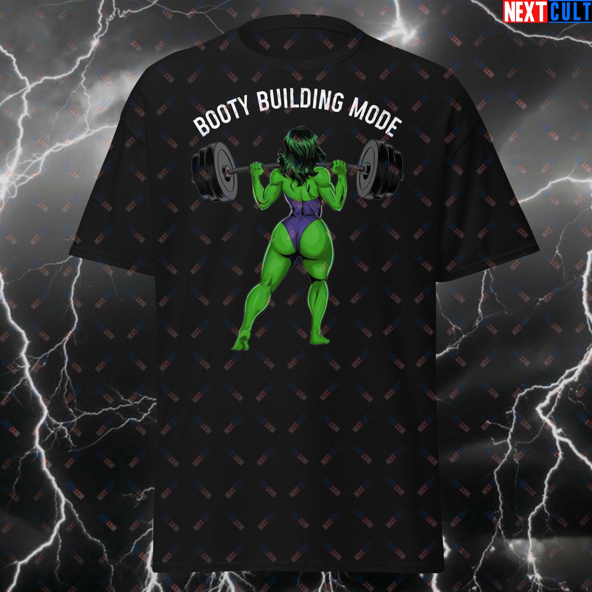 Booty Building Mode Gym Girl T-Shirt - Funny Workout Tee for Squats, Leg Day & Gains - Fitness Meme Tshirt for Lifters T-shirts Bodybuilding Fitness Gym Hulk Pump Cover Superheroes Workout Next Cult Brand
