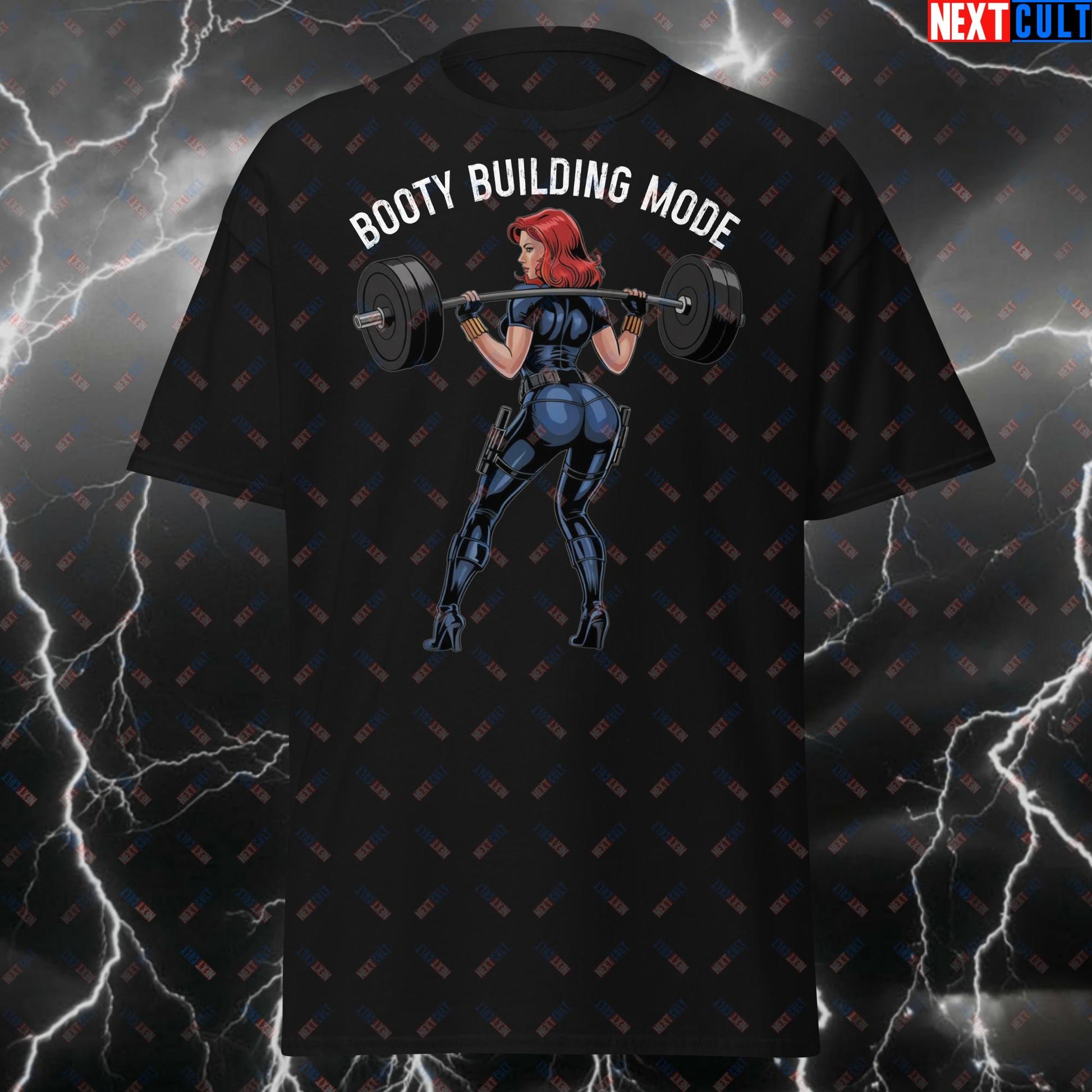 Booty Building Mode Gym Girl T-Shirt - Funny Bootybuilder Tee for Leg Day, Squats & Gains - Gym Superhero Meme for Lifters T-shirts Black Widow Bodybuilding Fitness Gym Pump Cover Superheroes Workout Next Cult Brand