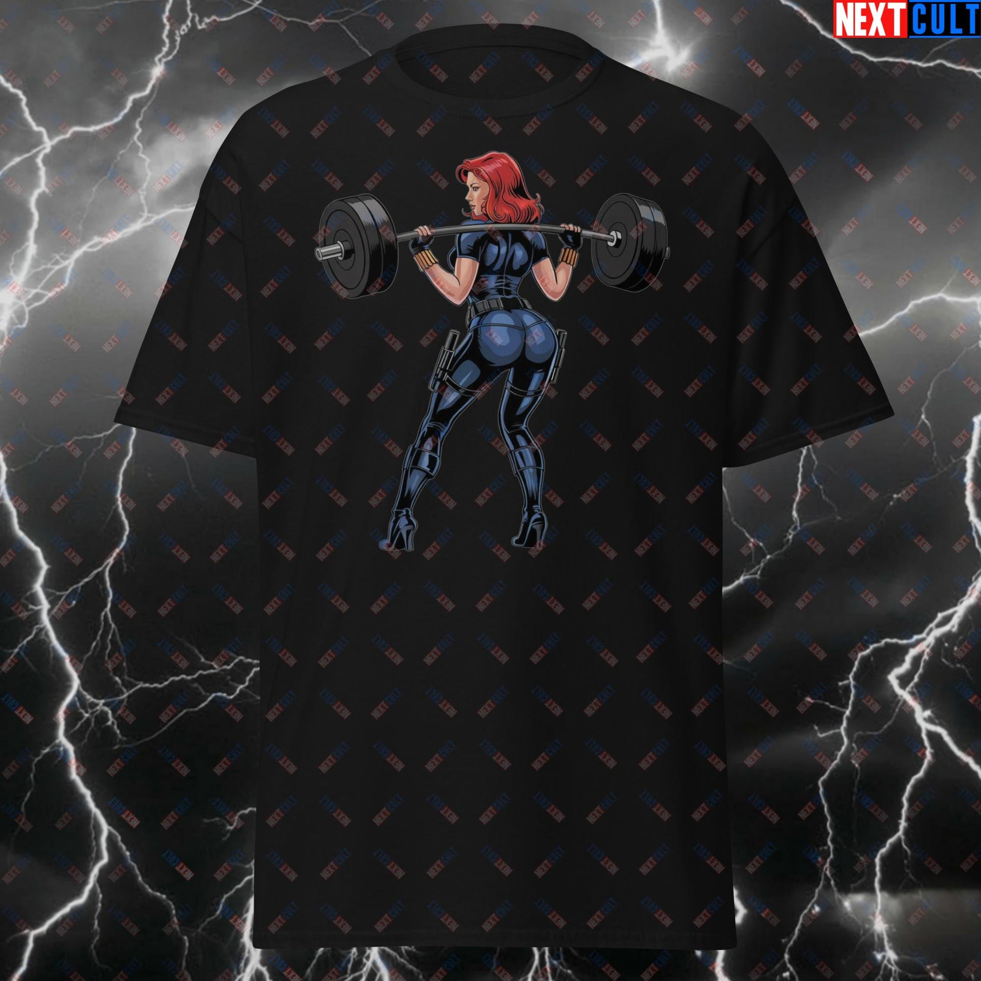 Gym Girl Bootybuilder T-Shirt - Funny Squats & Leg Day Tee for Fitness Lifters - Gym Superhero Meme Tshirt T-shirts Black Widow Bodybuilding Fitness Gym Pump Cover Superheroes Workout Next Cult Brand