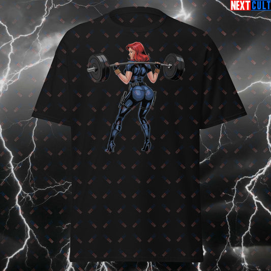 Gym Girl Bootybuilder T-Shirt - Funny Squats & Leg Day Tee for Fitness Lifters - Gym Superhero Meme Tshirt T-shirts Black Widow Bodybuilding Fitness Gym Pump Cover Superheroes Workout Next Cult Brand