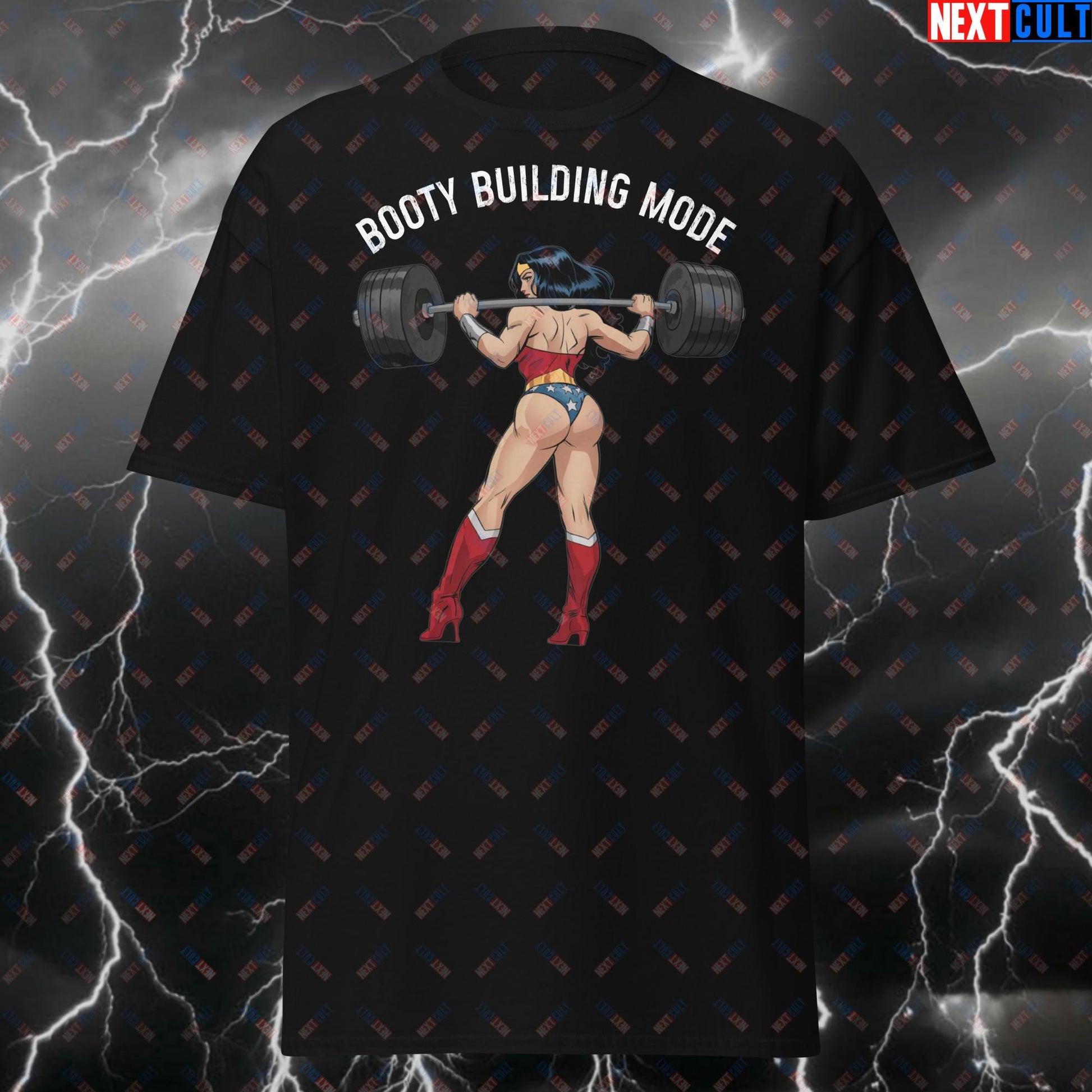Booty Building Mode Wonder Lifter Gym T-Shirt – Funny Squats & Gains Tee for Gym Girls, Fitness Meme Tshirt T-shirts Bodybuilding Fitness Gym Pump Cover Superheroes Wonder Woman Workout Next Cult Brand