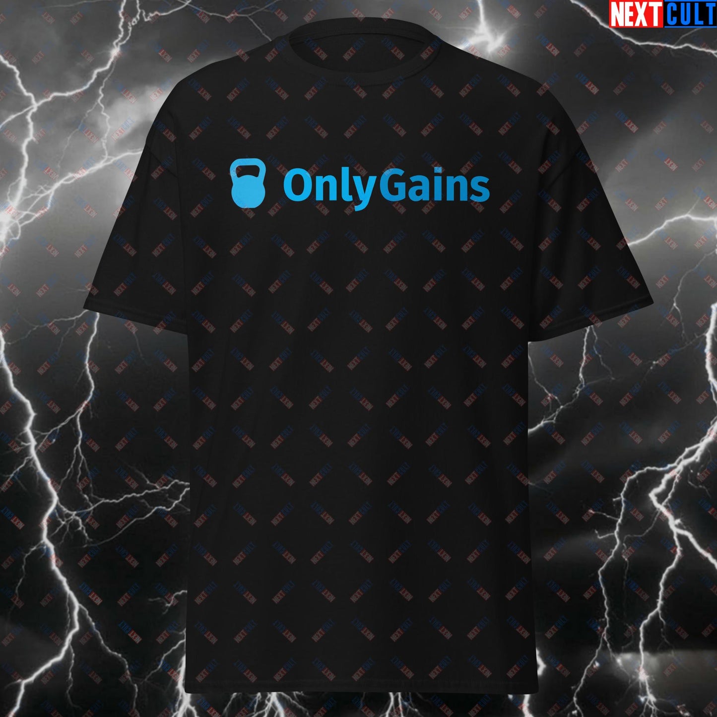 OnlyGains Only Gains Funny Gym Meme T-Shirt - Kettlebell Pump Cover Tee for Lifters, Bodybuilding & Fitness Gymbros Tshirt T-shirts Bodybuilding Fitness Functional Fitness Gym Kettlebell OnlyFans Pump Cover Workout Next Cult Brand