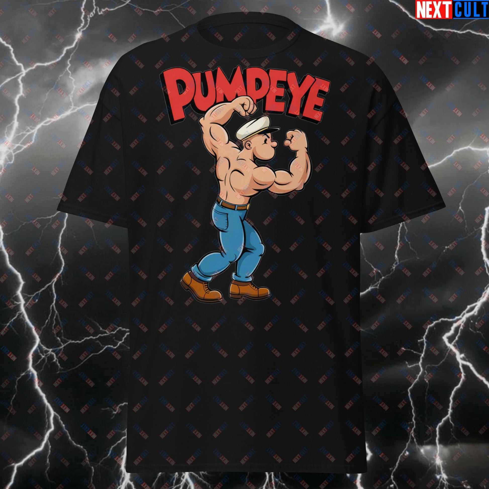 Pumpeye Gym Tshirt - Strongest Sailor Meme Tee - Funny Workout & Powerlifting Tshirt for Lifters, Gymbro & Fitness Gains T-shirts Bodybuilding Fitness Gym Pump Cover TV Workout Next Cult Brand