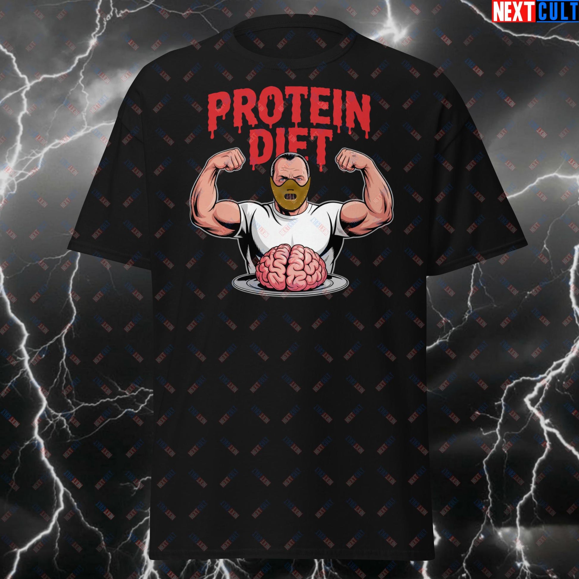 Funny Cannibal Horror Gym T-Shirt - Protein Diet Meme Tee for Lifters, Workout Pump Cover, Bodybuilding & Halloween Tshirt T-shirts Bodybuilding Fitness Gym Halloween Pump Cover Workout Next Cult Brand