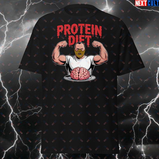 Funny Cannibal Horror Gym T-Shirt - Protein Diet Meme Tee for Lifters, Workout Pump Cover, Bodybuilding & Halloween Tshirt T-shirts Bodybuilding Fitness Gym Halloween Pump Cover Workout Next Cult Brand