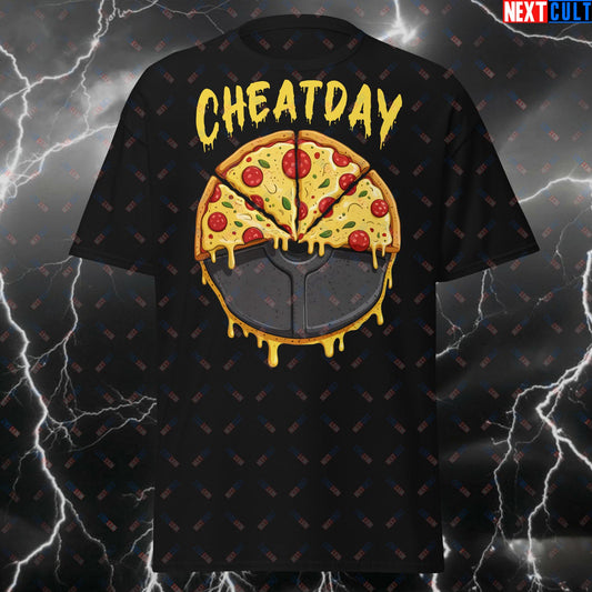 Cheatday Pizza Weight Plate Funny Gym T-Shirt - Bulking Bodybuilding Tee for Lifters, Gymbro Meme Pump Cover Workout Top T-shirts Bodybuilding Bulking Fast Food Fitness Gym Pizza Pump Cover Workout Next Cult Brand