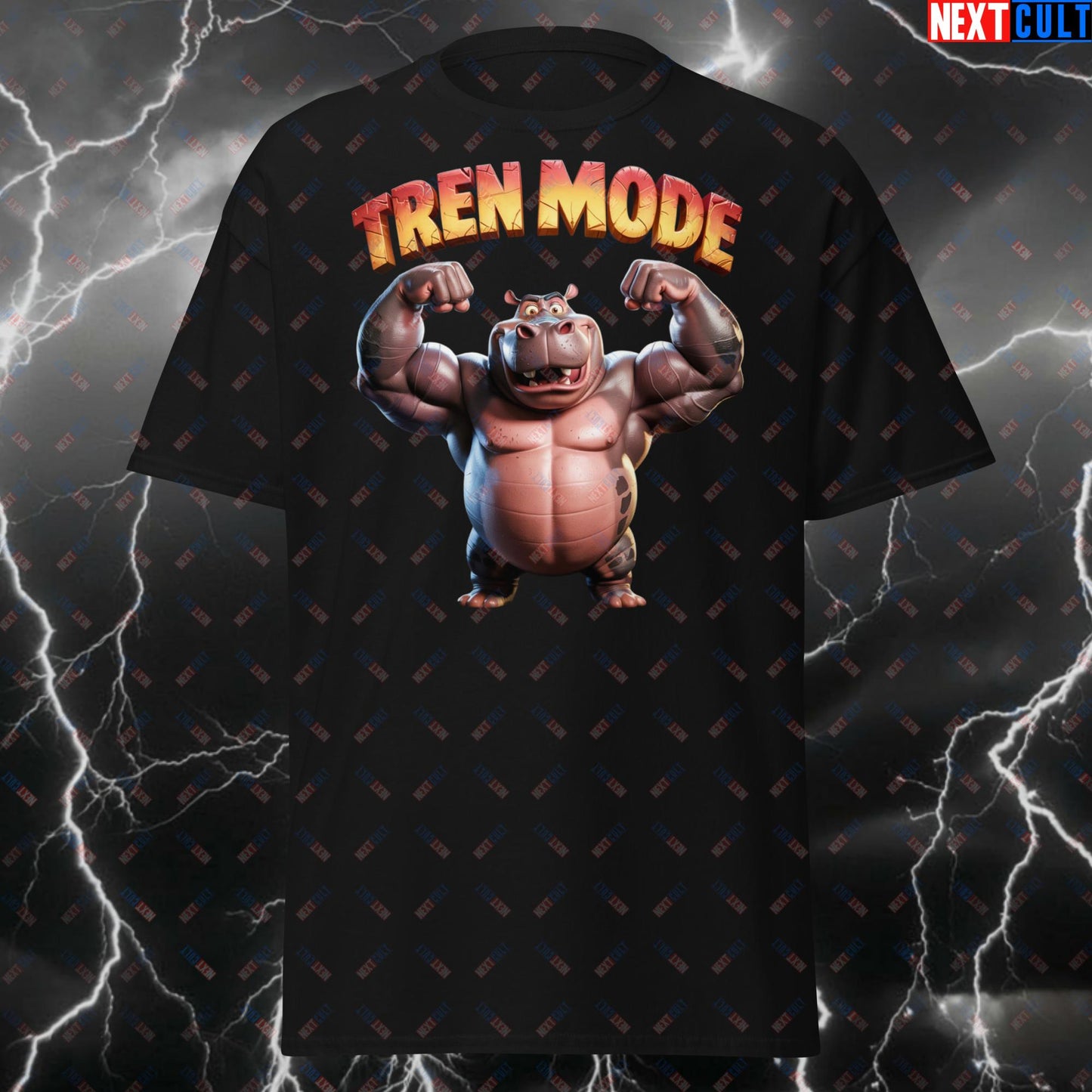 Tren Mode Gym Hippo Funny T-Shirt - Gym Meme Tee for Lifters, Workout Pump Cover Top for Bodybuilding & Fitness Gains T-shirts Bodybuilding Fitness Gym Pump Cover Workout Next Cult Brand