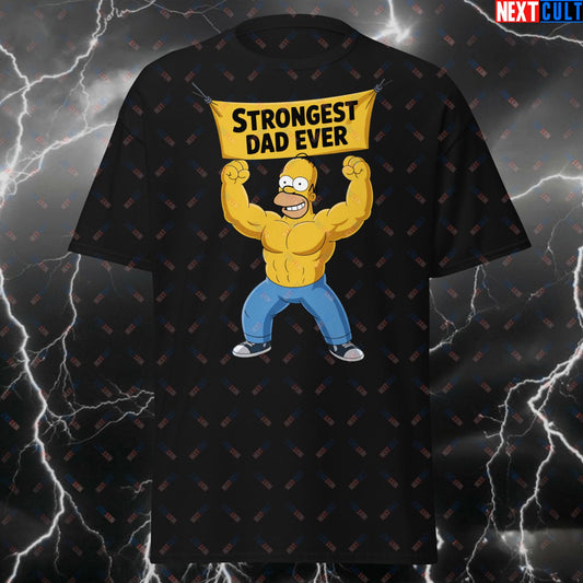 Strongest Dad Ever T-Shirt - Funny Gym Dad Workout Tee for Father's Day Fitness Meme Tshirt Pump Cover Top T-shirts Bodybuilding Father's Day Fitness Gym Pump Cover The Simpsons Workout Next Cult Brand