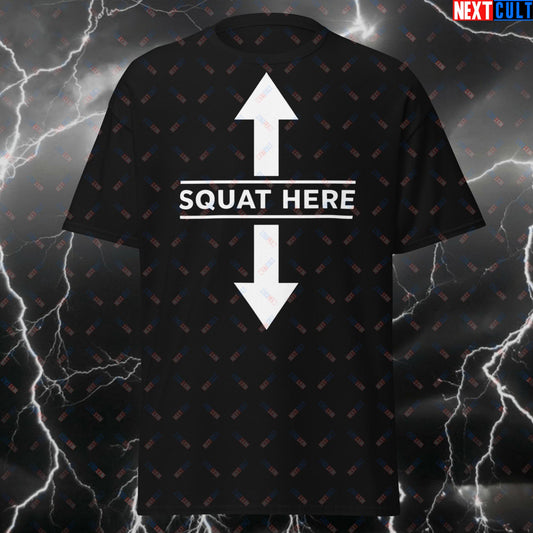 Squat Here Funny Gym T-Shirt – Adult Gym Humor Tee with Meme Workout Pickup Line for Lifters, Fitness & Gains T-shirts Bodybuilding Fitness Gym Pump Cover Workout Next Cult Brand