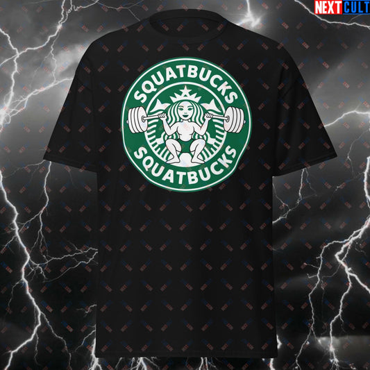 Squatbucks Gym & Coffee Funny T-Shirt – Meme Workout Tee for Leg Day, Powerlifting & Gains – Pump Cover Top for Lifters T-shirts Bodybuilding Fitness Gym Pump Cover Workout Next Cult Brand