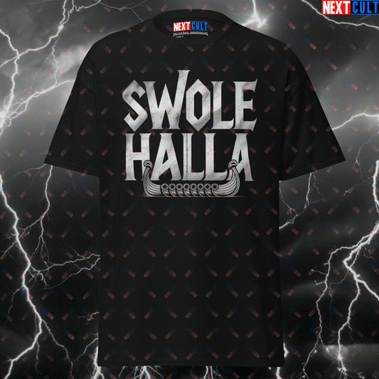 Swolehalla Viking Gym T-Shirt - Funny Norse Workout Tee for Lifters & Gymbros - Pump Cover Meme Shirt for Fitness Gains T-shirts Bodybuilding Fitness Gym Pump Cover Vikings Workout Next Cult Brand