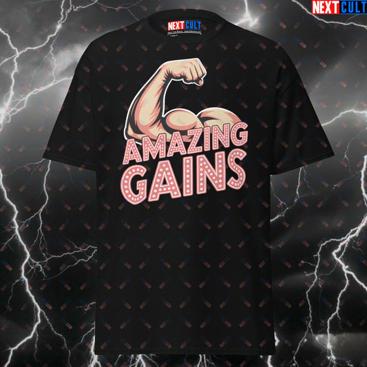 Amazing Gains Funny Gym Shirt - Elvis Presley Rock & Roll Pump Cover Tee for Lifters & Gymbros T-shirts Bodybuilding Elvis Presley Fitness Gym Pump Cover Rock Music Workout Next Cult Brand