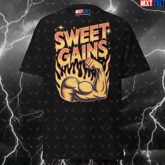 Sweet Gains Funny Gym Shirt - Aerosmith Rock Music Pump Cover Tee for Lifters, Gymbro & Fitness Meme Lovers T-shirts Aerosmith Bodybuilding Fitness Gym Pump Cover Rock Music Workout Next Cult Brand