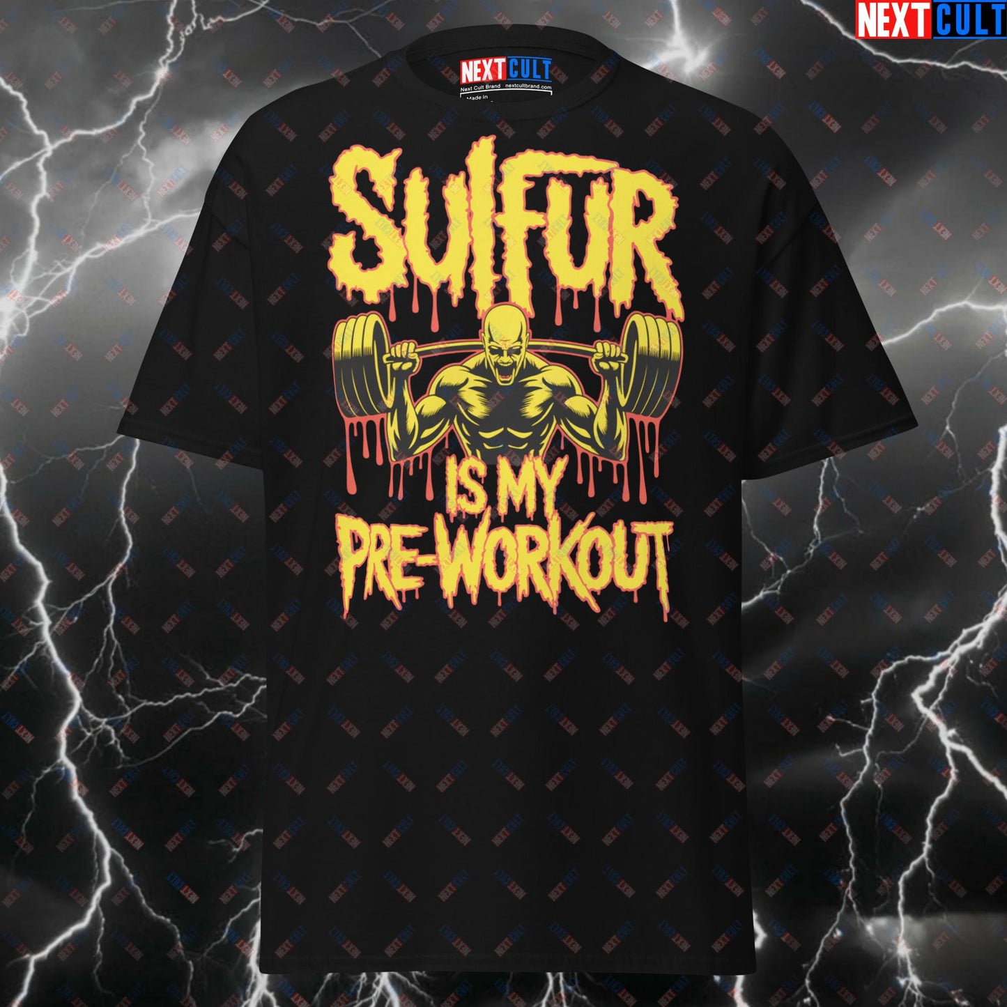 Sulfur Is My Preworkout T-Shirt - Funny Slipknot Gym Tee for Lifters, Heavy Metal Pump Cover for Bodybuilding & Gains T-shirts Bodybuilding Fitness Gym Pump Cover Rock Music Slipknot Workout Next Cult Brand