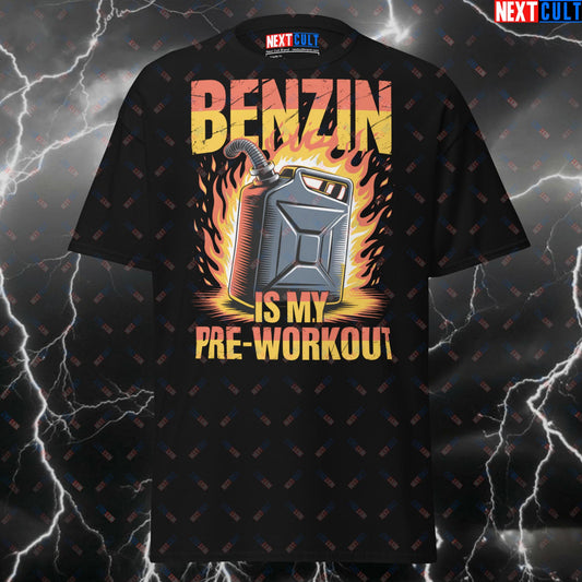 Benzin Is My Preworkout Gym Fuel T-Shirt - Funny Rammstein Industrial Metal Pump Cover Tee for Lifters & Gymbros T-shirts Bodybuilding Fitness Gym Pump Cover Rammstein Rock Music Workout Next Cult Brand