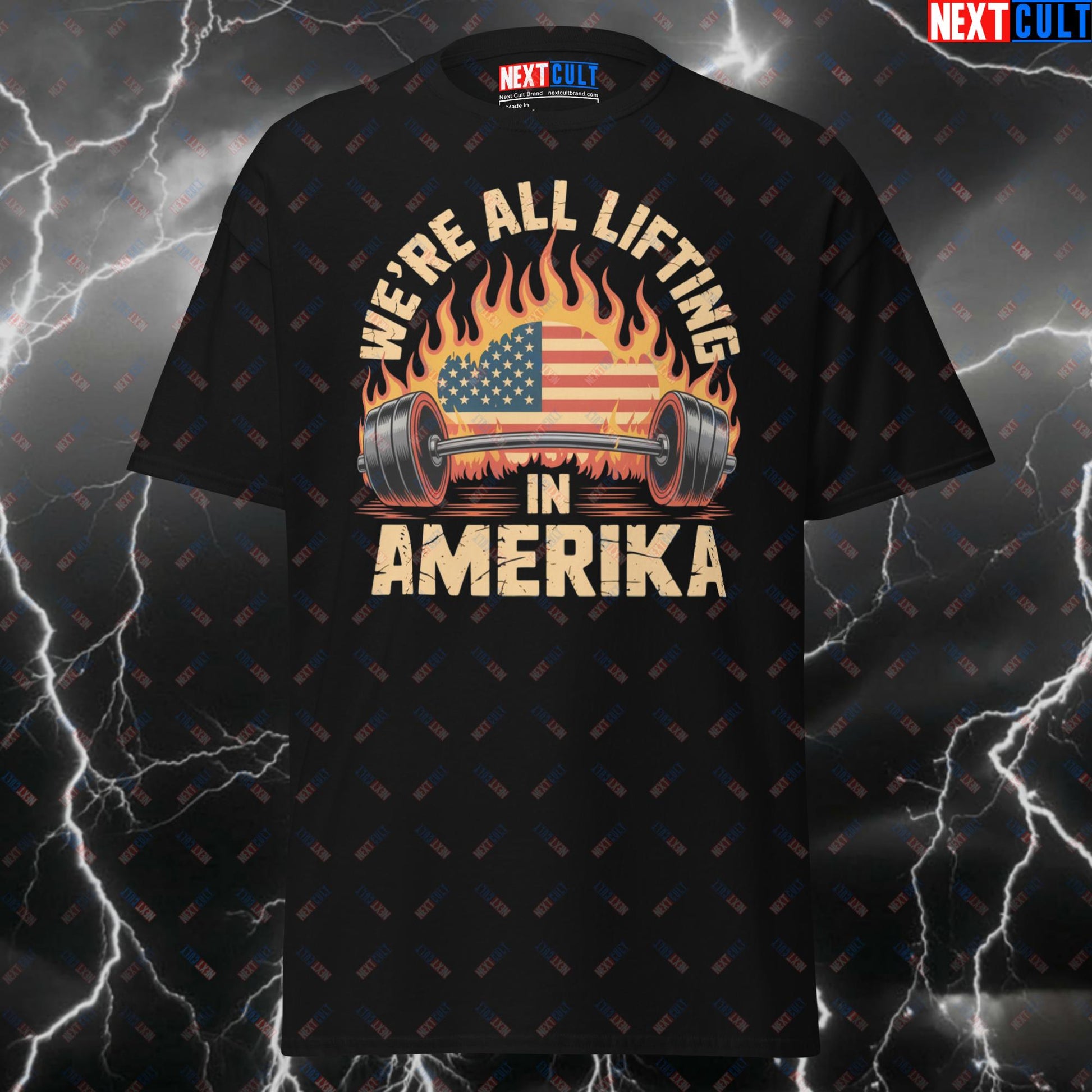We're All Lifting In Amerika Gym Shirt - Funny Rammstein Gymbro Tee for Powerlifting, Bodybuilding & Gains - Pump Cover Workout Top T-shirts 4th of July Bodybuilding Fitness Gym Pump Cover Rammstein Rock Music Workout Next Cult Brand