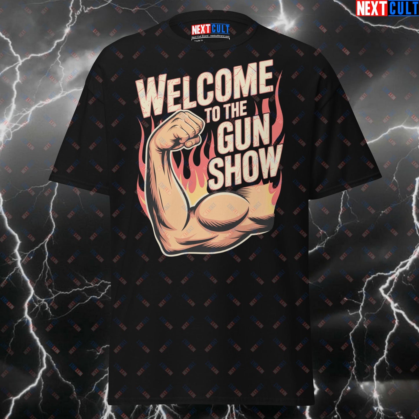 Welcome To The Gun Show Funny Gym T-Shirt – Guns N' Roses Meme Tee for Lifters, Gymbro Pump Cover & Workout Top T-shirts Bodybuilding Fitness Guns N' Roses Gym Pump Cover Rock Music Workout Next Cult Brand