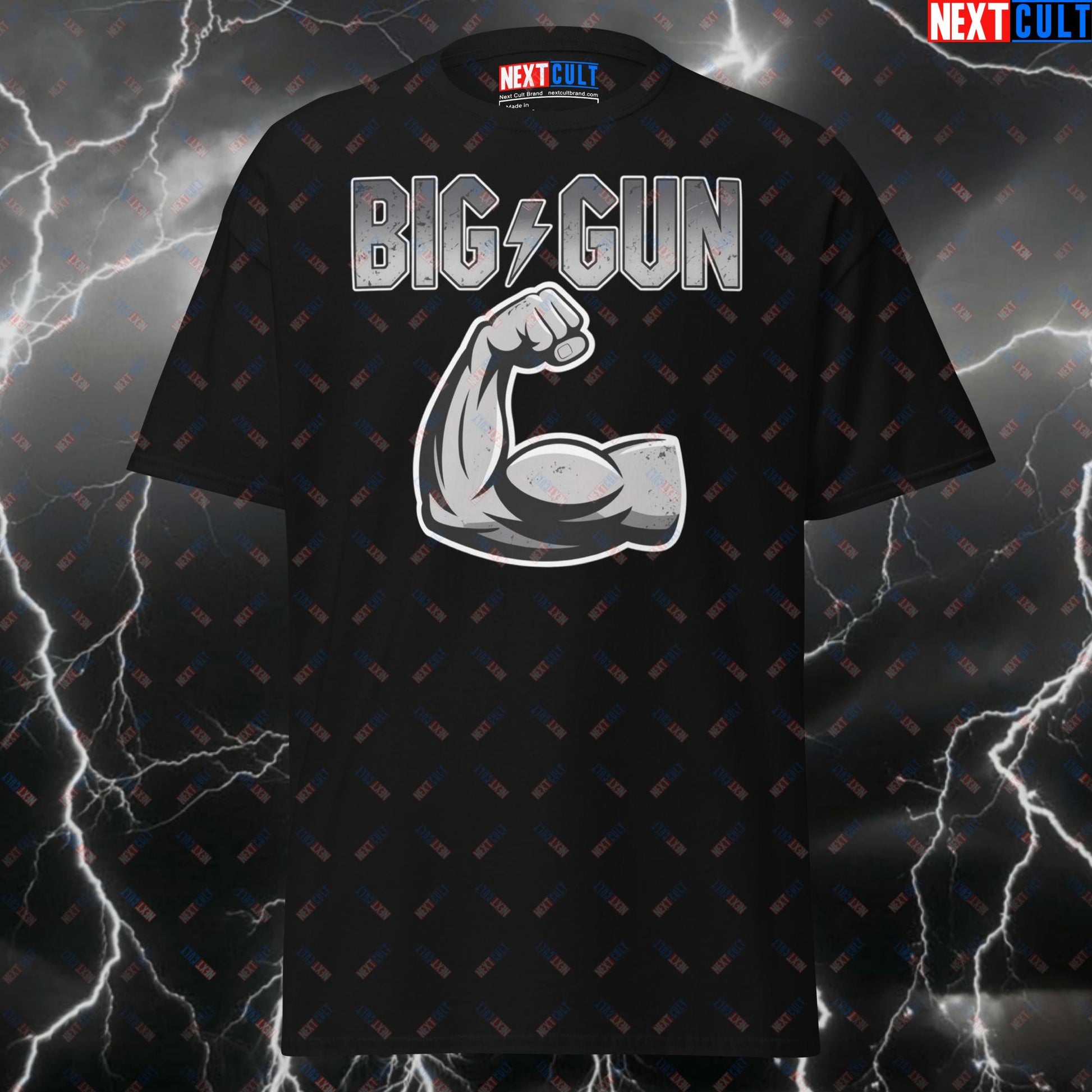 Big Gun Pump Cover Gym Tee - Funny AC/DC Rock Music T-Shirt for Big Biceps & Gym Gains - Meme Workout Top for Lifters T-shirts AC/DC Bodybuilding Fitness Gym Pump Cover Rock Music Workout Next Cult Brand