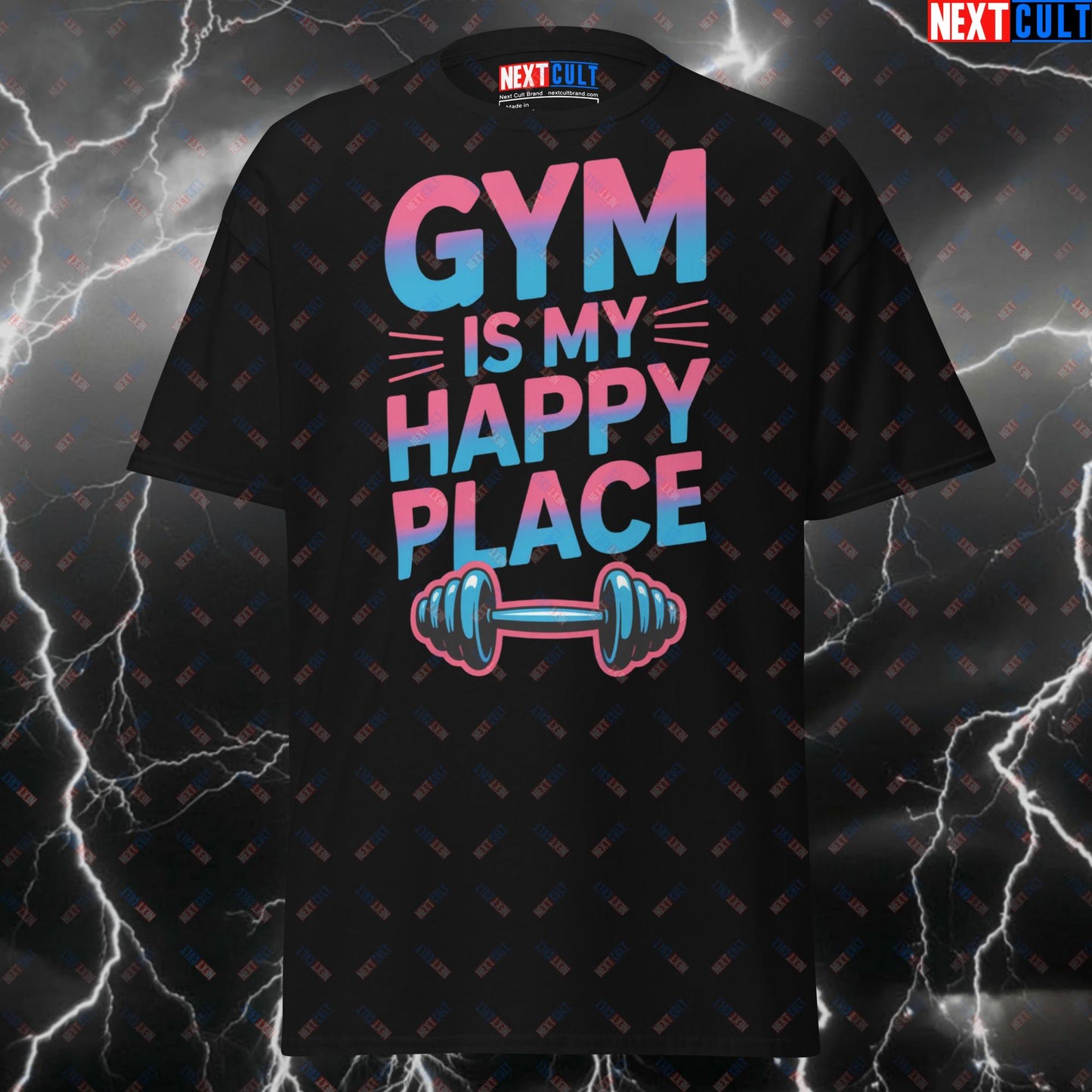 Funny Gym Shirt for Lifters - Gym Is My Happy Place Tee - Workout Pump Cover Top for Bodybuilding & Powerlifting Gains T-shirts Bodybuilding Fitness Gym Pump Cover Workout Next Cult Brand