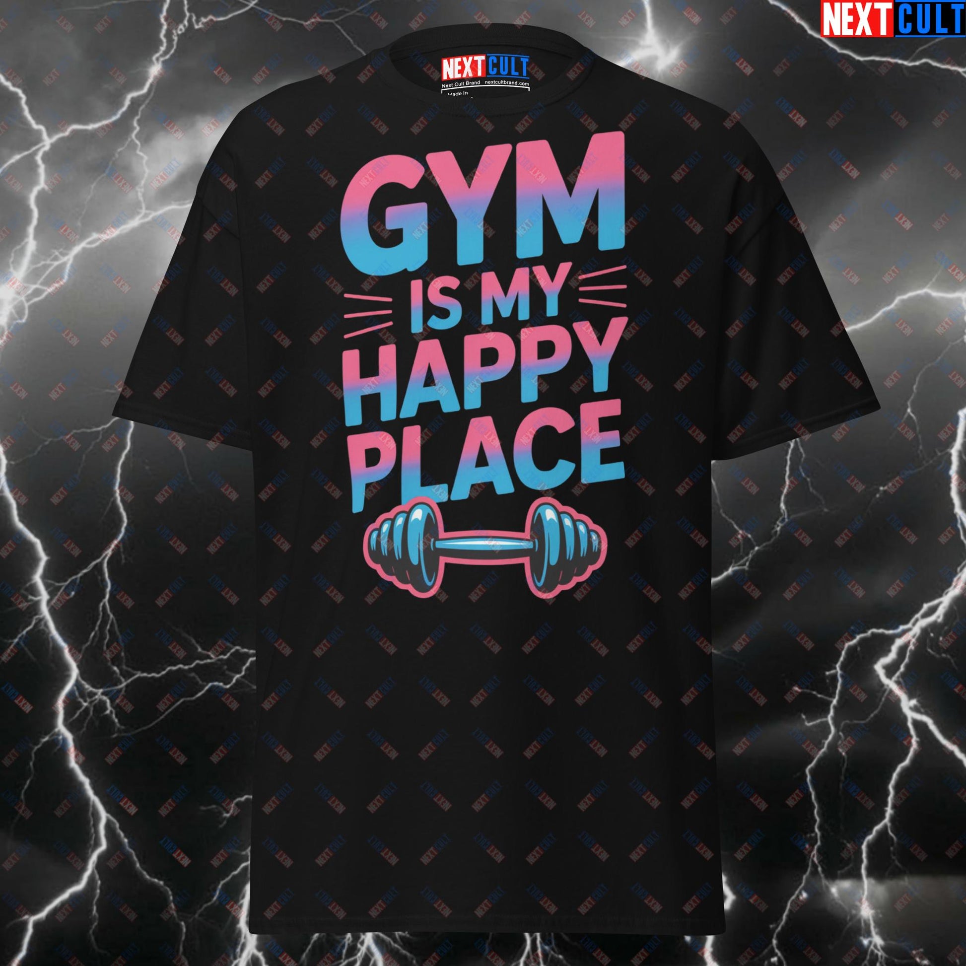 Funny Gym Shirt for Lifters - Gym Is My Happy Place Tee - Workout Pump Cover Top for Bodybuilding & Powerlifting Gains T-shirts Bodybuilding Fitness Gym Pump Cover Workout Next Cult Brand