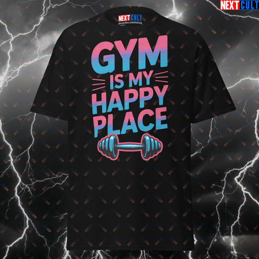 Funny Gym Shirt for Lifters - Gym Is My Happy Place Tee - Workout Pump Cover Top for Bodybuilding & Powerlifting Gains T-shirts Bodybuilding Fitness Gym Pump Cover Workout Next Cult Brand