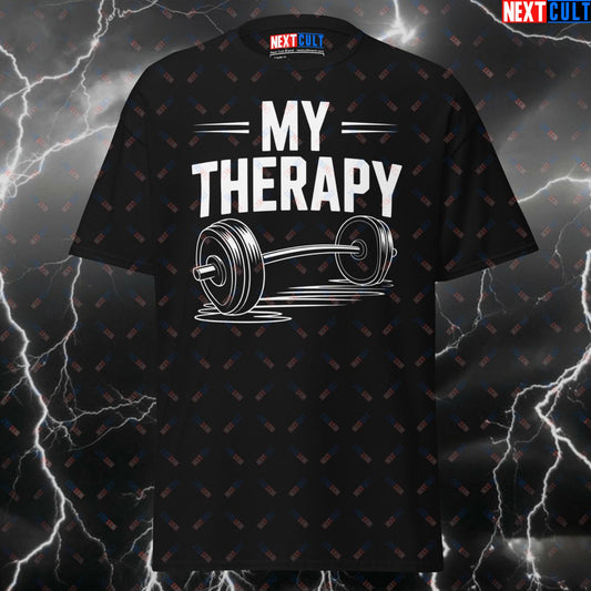 Funny Gym T-Shirt - Lifting Is My Therapy Meme Tee - Workout Pump Cover Top for Gymbros & Lifters T-shirts Bodybuilding Fitness Gym Powerlifting Pump Cover Workout Next Cult Brand