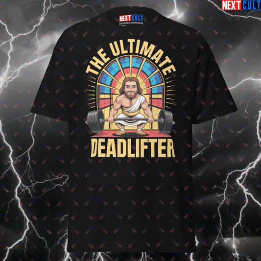 The Ultimate Deadlifter Funny Gym Shirt - Jesus Christ Pump Cover Tee for Gym Bros & Powerlifting Memes T-shirts Bodybuilding Fitness Gym Jesus Leg Day Powerlifting Pump Cover Workout Next Cult Brand