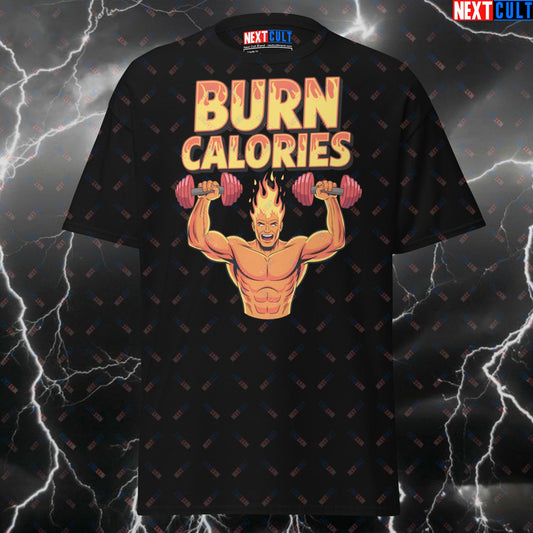 Funny Gym Shirt - Human Torch Burn Calories Tee | Superhero Comic Book Fitness Pump Cover Top for Cardio & Gains T-shirts Bodybuilding Cardio Fantastic 4 Films Fitness Gym Pump Cover Superheroes Workout Next Cult Brand