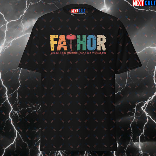 Fathor T-Shirt – Stronger & Mightier Than Your Average Dad Tee | Funny Gym Shirt & Pump Cover for Lifters & Superdads T-shirts Avengers Bodybuilding Father's Day Films Fitness Gym Pump Cover Superheroes Thor Workout Next Cult Brand