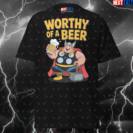 Worthy of a Beer" Fat Thor Pump Cover Tee for Gym Heroes, Lifters & Fitness Meme Lovers - Funny Gym Shirt T-shirts Avengers Beer Bodybuilding Films Fitness Gym Pump Cover Superheroes Thor Workout Next Cult Brand