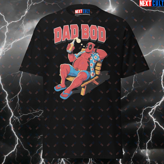 Deadpool Dad Bod Pump Cover Tee - Gym Hero Workout Top for Lifters & Fitness Meme Lovers - Funny Gym Shirt for Men T-shirts Beer Deadpool Father's Day Films Fitness Gym Pump Cover Superheroes Workout Next Cult Brand
