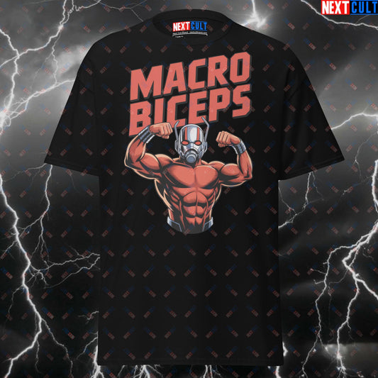 Macro Biceps Ant-Man Tee | Superhero Pump Cover for Gym Bros & Fitness Memes - Funny Gym Shirt for Lifters T-shirts Ant-Man Avengers Bodybuilding Films Fitness Gym Pump Cover Superheroes Workout Next Cult Brand