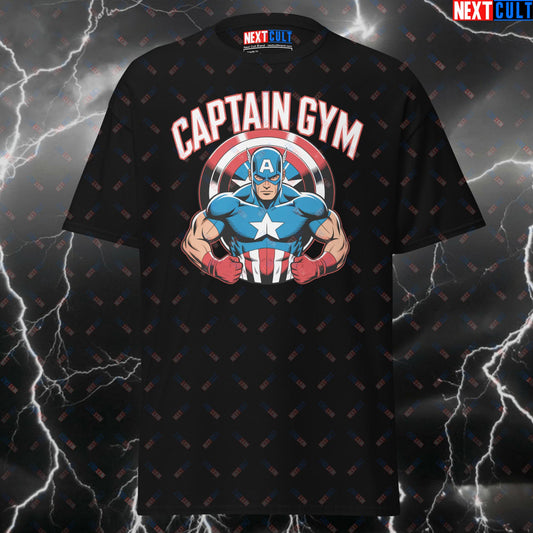Funny Gym Shirt for Lifters - Captain Gym Superhero Pump Cover Tee - Comic Book Meme Workout Top for Gym Bros & Fitness Gains T-shirts Avengers Bodybuilding Captain America Films Fitness Gym Pump Cover Superheroes Workout Next Cult Brand