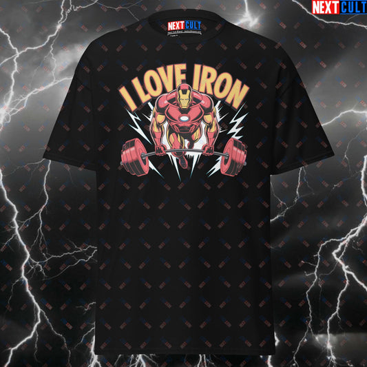 I Love Iron Gym Hero Tee | Iron Man Meme Pump Cover for Lifters & Fitness Gains T-shirts Avengers Bodybuilding Films Fitness Gym Iron Man Powerlifting Pump Cover Superheroes Workout Next Cult Brand