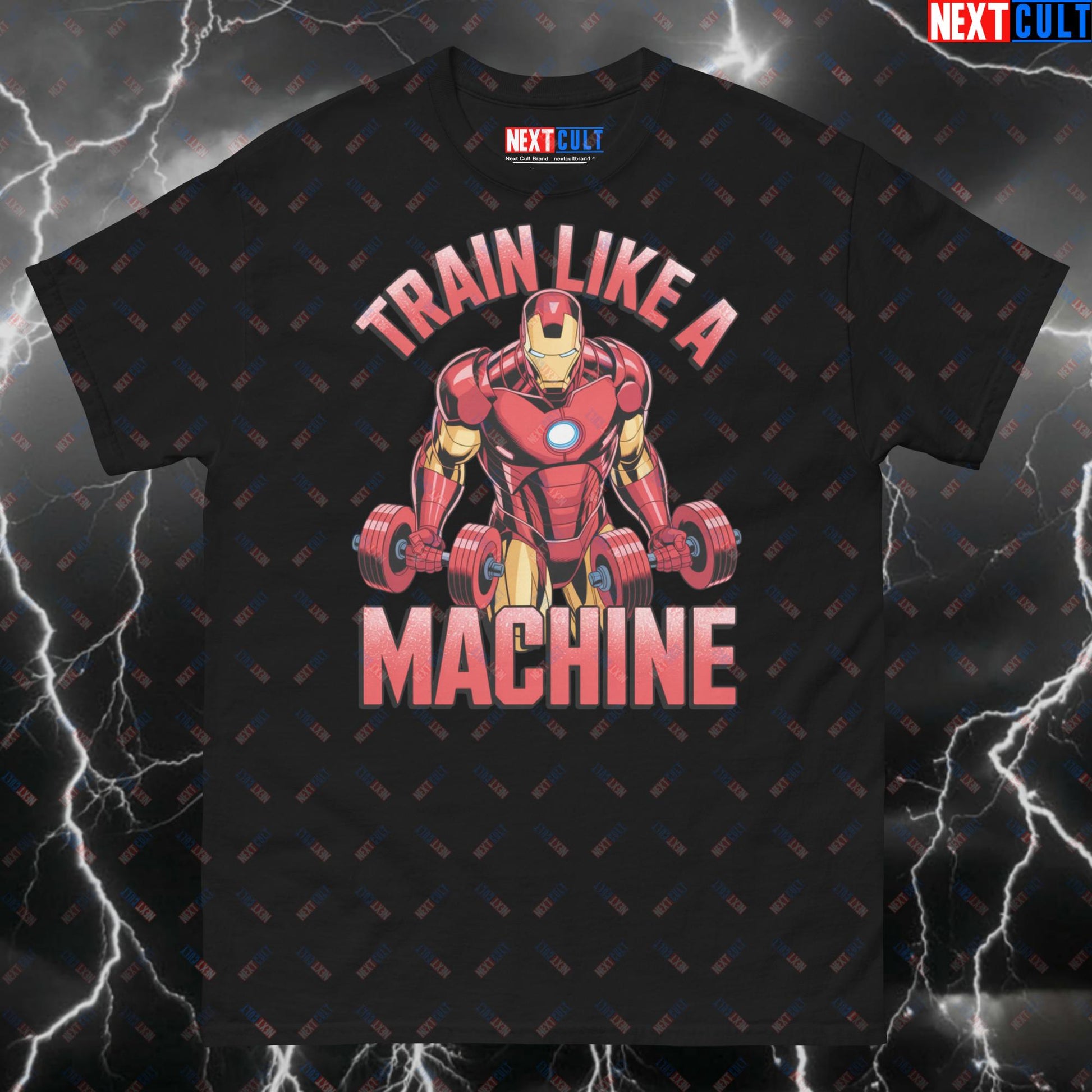 Train Like A Machine Funny Gym T-Shirt - Iron Man Inspired Pump Cover for Gym Bros & Lifters T-shirts Avengers Bodybuilding Films Fitness Gym Iron Man Pump Cover Superheroes Workout Next Cult Brand