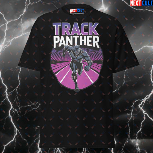 Track Panther T-Shirt - Funny Gym Shirt & Pump Cover for Running & Fitness Fans - Black Panther Superhero Meme Tee T-shirts Avengers Black Panther Cardio Films Fitness Gym Pump Cover Superheroes Workout Next Cult Brand