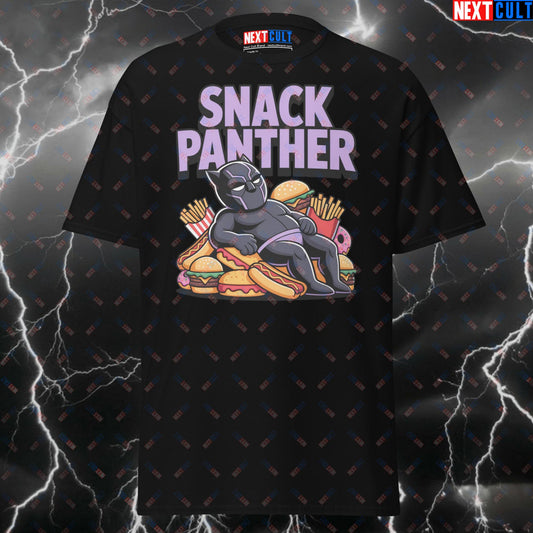 Snack Panther Funny Gym T-Shirt - Bulking Superhero Tee for Lifters & Gym Bros - Meme Workout Pump Cover Top T-shirts Avengers Black Panther Fast Food Films Fitness Gym Pump Cover Superheroes Workout Next Cult Brand
