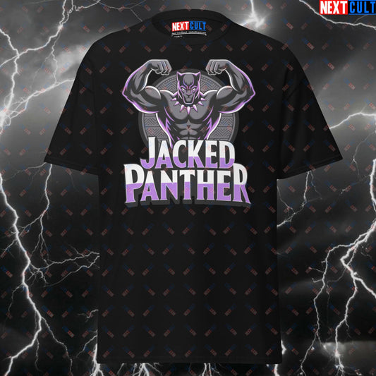 Jacked Panther Gym Hero T-Shirt - Funny Gym Meme Tee for Lifters & Bodybuilding Fans - Pump Cover Workout Top T-shirts Avengers Black Panther Bodybuilding Films Fitness Gym Pump Cover Superheroes Workout Next Cult Brand