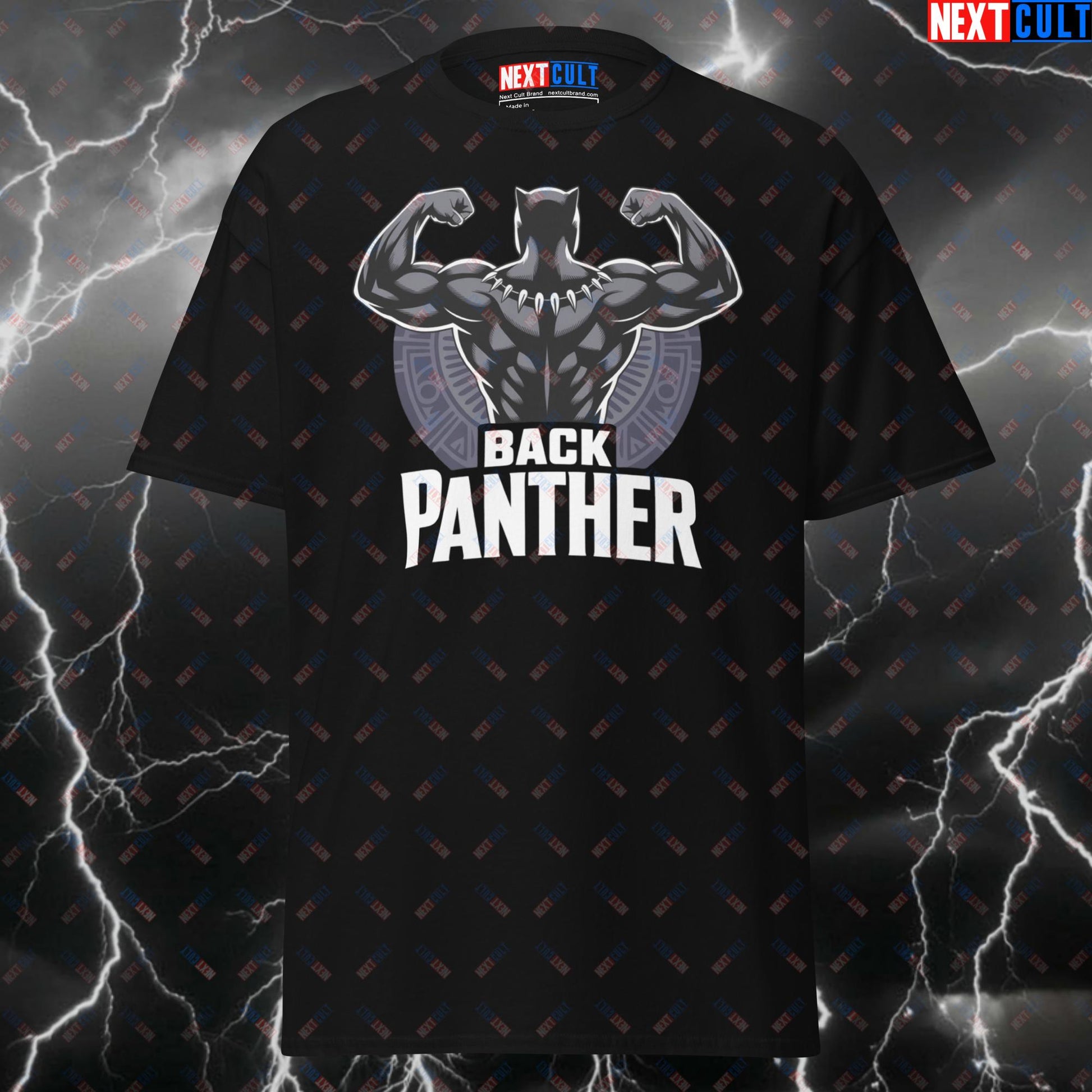 Back Panther Pump Cover Gym T-Shirt - Funny Big Back Workout Tee for Lifters & Gymbros - Fitness Meme Shirt T-shirts Avengers Black Panther Bodybuilding Films Fitness Gym Pump Cover Superheroes Workout Next Cult Brand