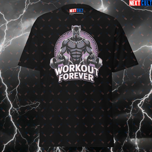 Workout Forever Black Panther Pump Cover Tee for Gym Heroes & Lifters - Meme Fitness T-Shirt - Funny Gym Shirt T-shirts Avengers Black Panther Bodybuilding Films Fitness Gym Pump Cover Superheroes Workout Next Cult Brand