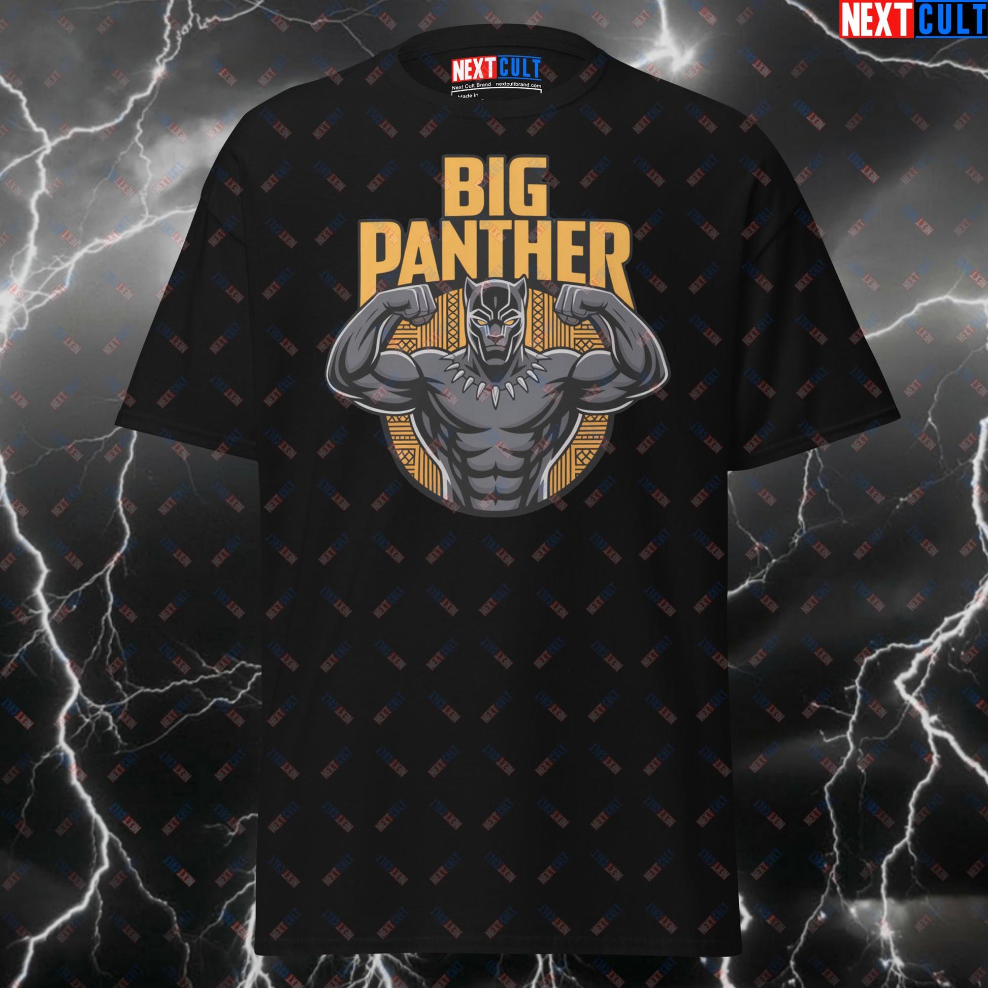 Big Panther Gym Hero T-Shirt - Funny Workout Tee for Lifters & Gymbros - Superhero Pump Cover for Gains & Memes T-shirts Avengers Black Panther Bodybuilding Films Fitness Gym Pump Cover Superheroes Workout Next Cult Brand