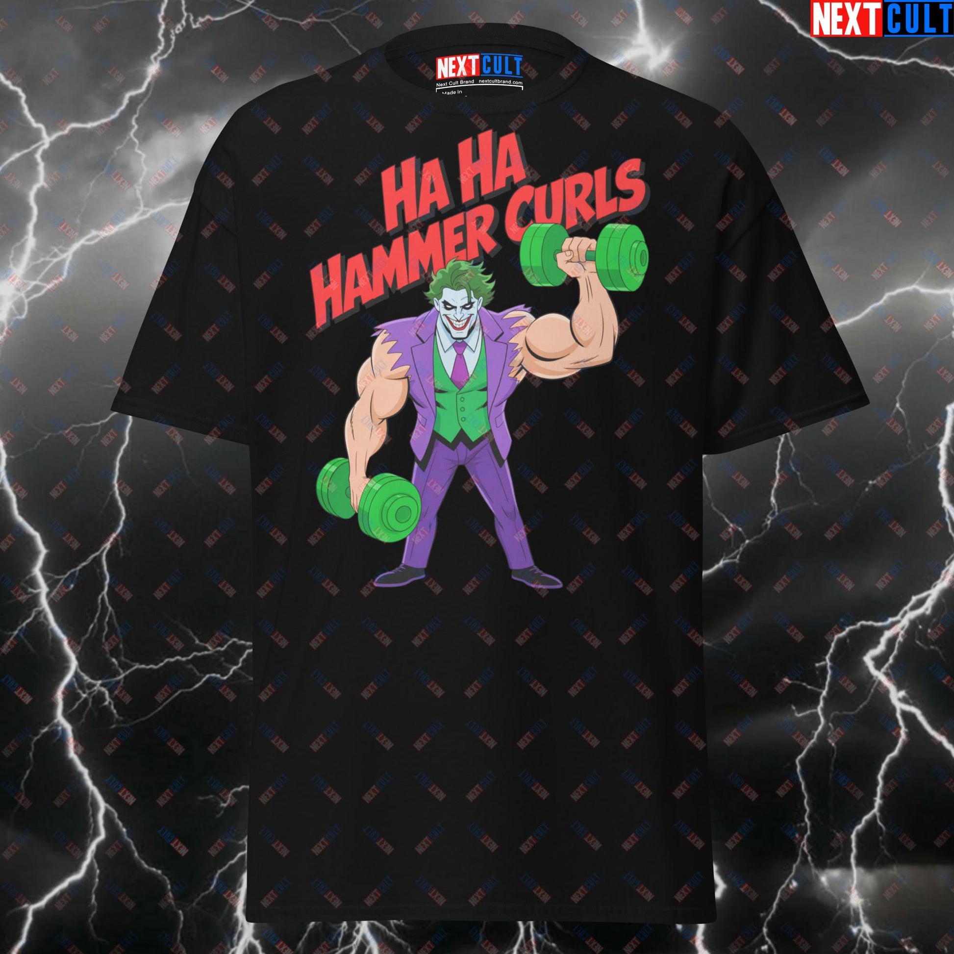 Ha Ha Hammer Curls Joker Meme Tee for Lifters, Gym Villain Pump Cover Top for Bodybuilding & Powerlifting Gains - Funny Gym T-Shirt T-shirts Bodybuilding Films Fitness Gym Halloween Joker Pump Cover Superheroes Workout Next Cult Brand