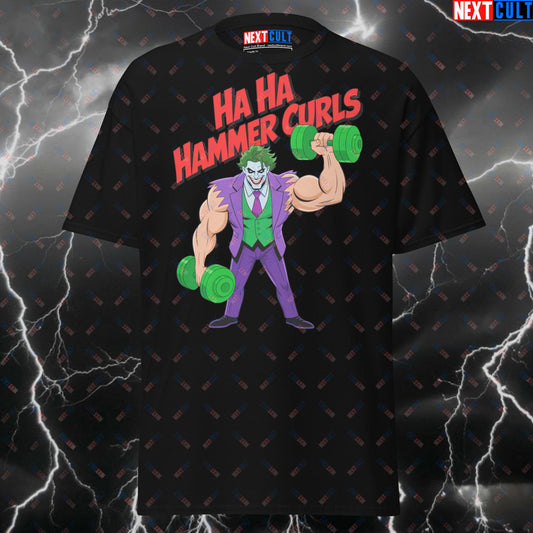 Ha Ha Hammer Curls Joker Meme Tee for Lifters, Gym Villain Pump Cover Top for Bodybuilding & Powerlifting Gains - Funny Gym T-Shirt T-shirts Bodybuilding Films Fitness Gym Halloween Joker Pump Cover Superheroes Workout Next Cult Brand