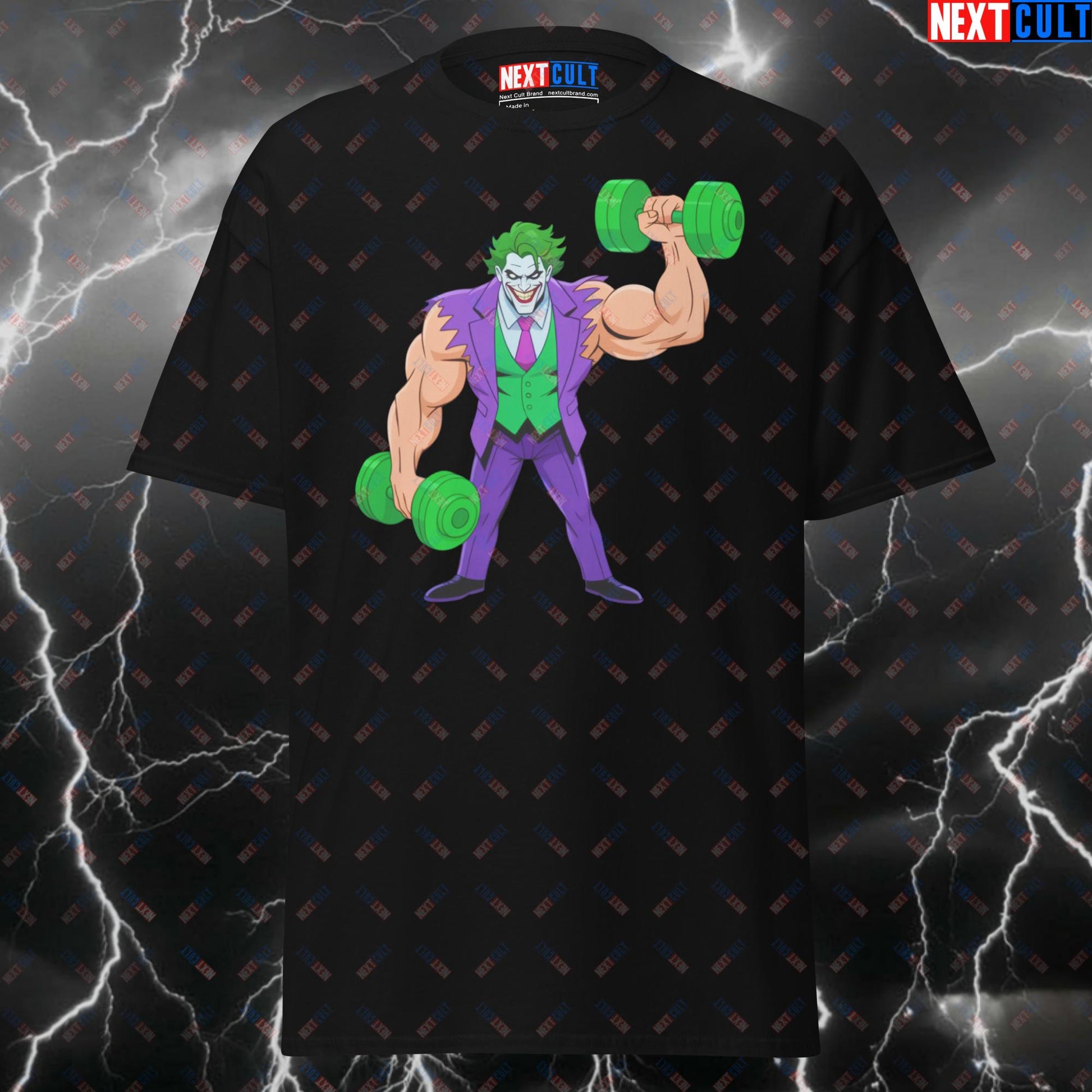 Jacked Joker Gym T-Shirt - Funny Swole Joker Pump Cover Tee for Gym Bros & Lifters - Comic Book Workout Shirt T-shirts Bodybuilding Films Fitness Gym Halloween Joker Pump Cover Superheroes Workout Next Cult Brand