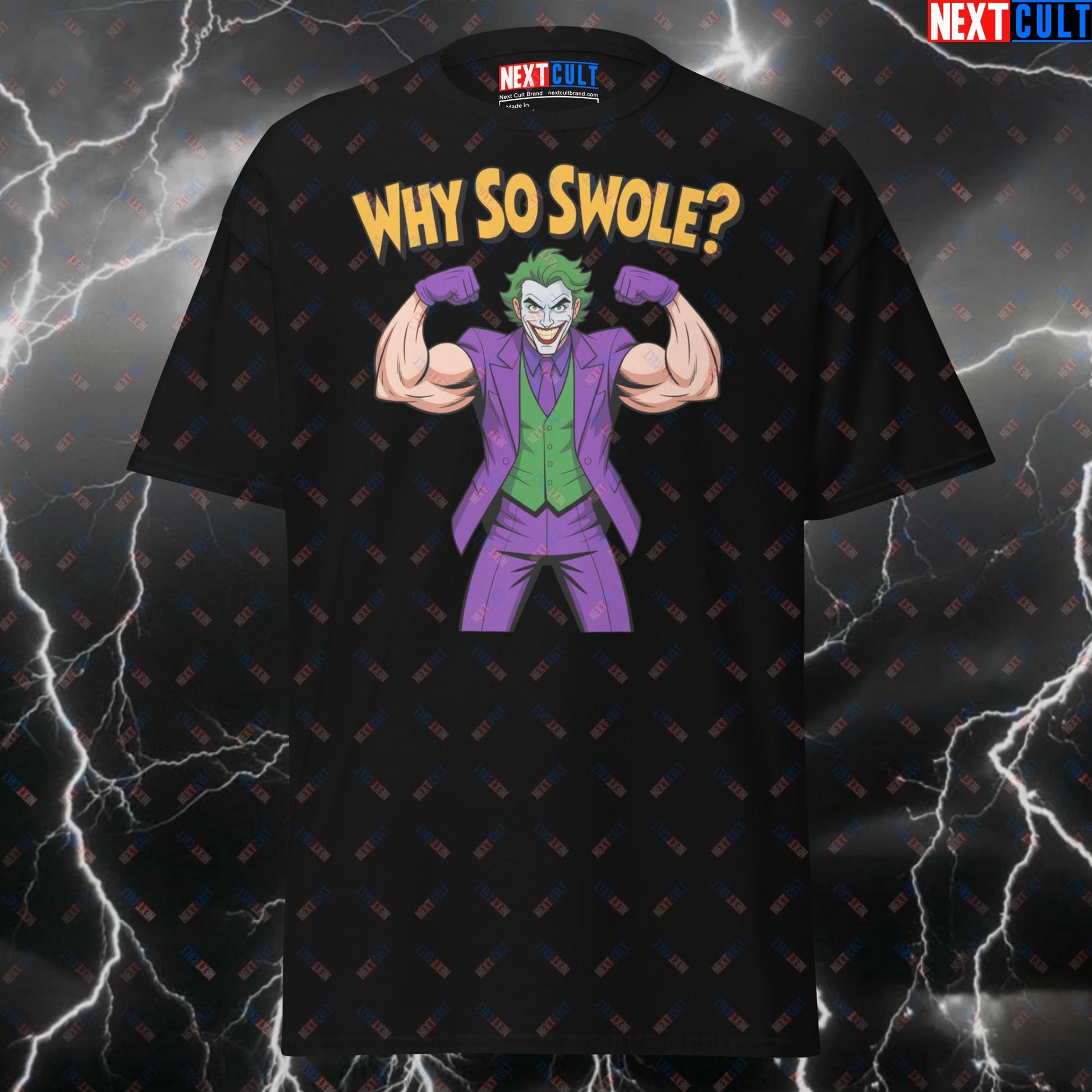Why So Swole? Jacked Joker Gym Villain Funny Gym T-Shirt - Comic Book Meme Tee for Lifters & Gymbros - Pump Cover Workout Top T-shirts Bodybuilding Films Fitness Gym Halloween Joker Pump Cover Superheroes Workout Next Cult Brand