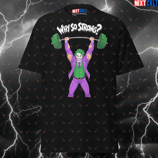 Why So Strong? Jacked Joker Gym Villain T-Shirt - Funny Gym Meme Tee for Lifters, Bodybuilding & Powerlifting Gains Pump Cover T-shirts Bodybuilding Films Fitness Gym Halloween Joker Powerlifting Pump Cover Superheroes Workout Next Cult Brand